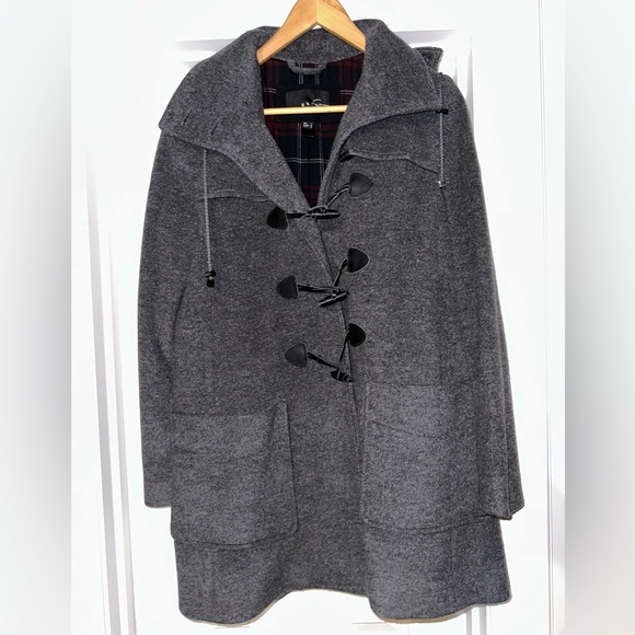 MNG SUIT, WOOL, 3/4 LENGTH, MEN’S GRAY DESIGNER HOODED PEA COAT          Size: M - Picture 1 of 15